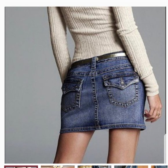 Victoria's Secret Low 5 Flap Slightly Distressed Medium Wash Jean Skirt - Picture 1 of 10